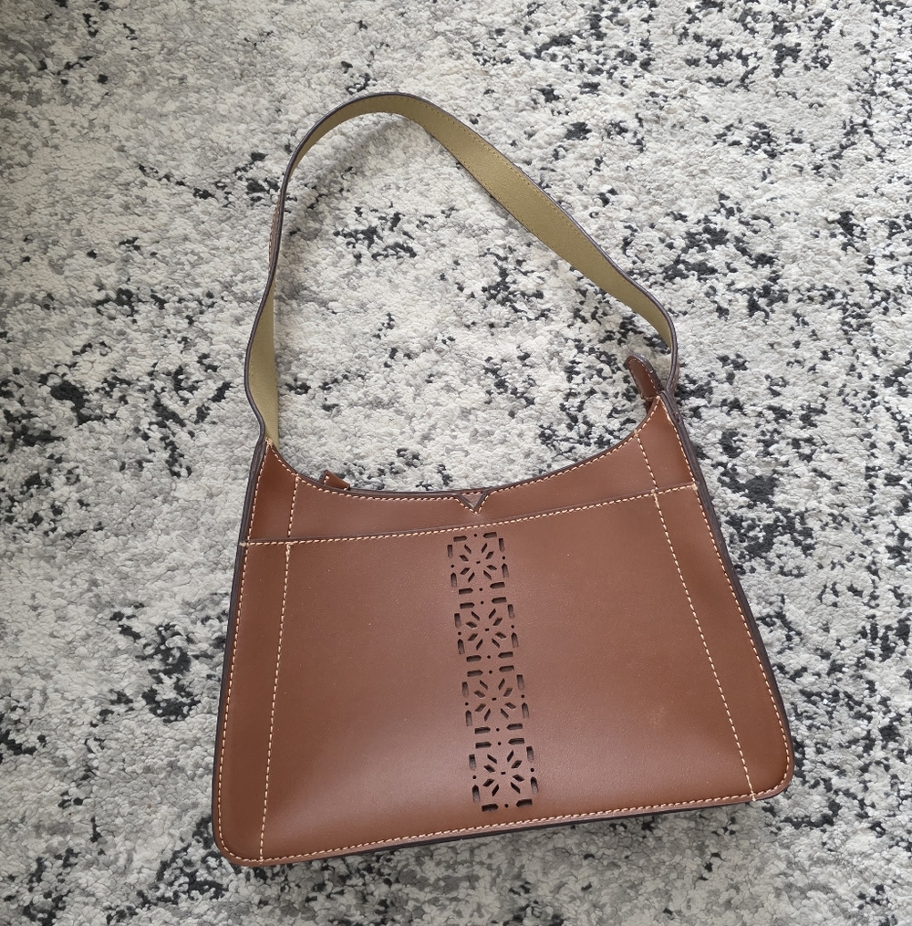 Vintage Y2k Western Boho Shoulderbag Faux Leather Perforated Brown Apt. 9